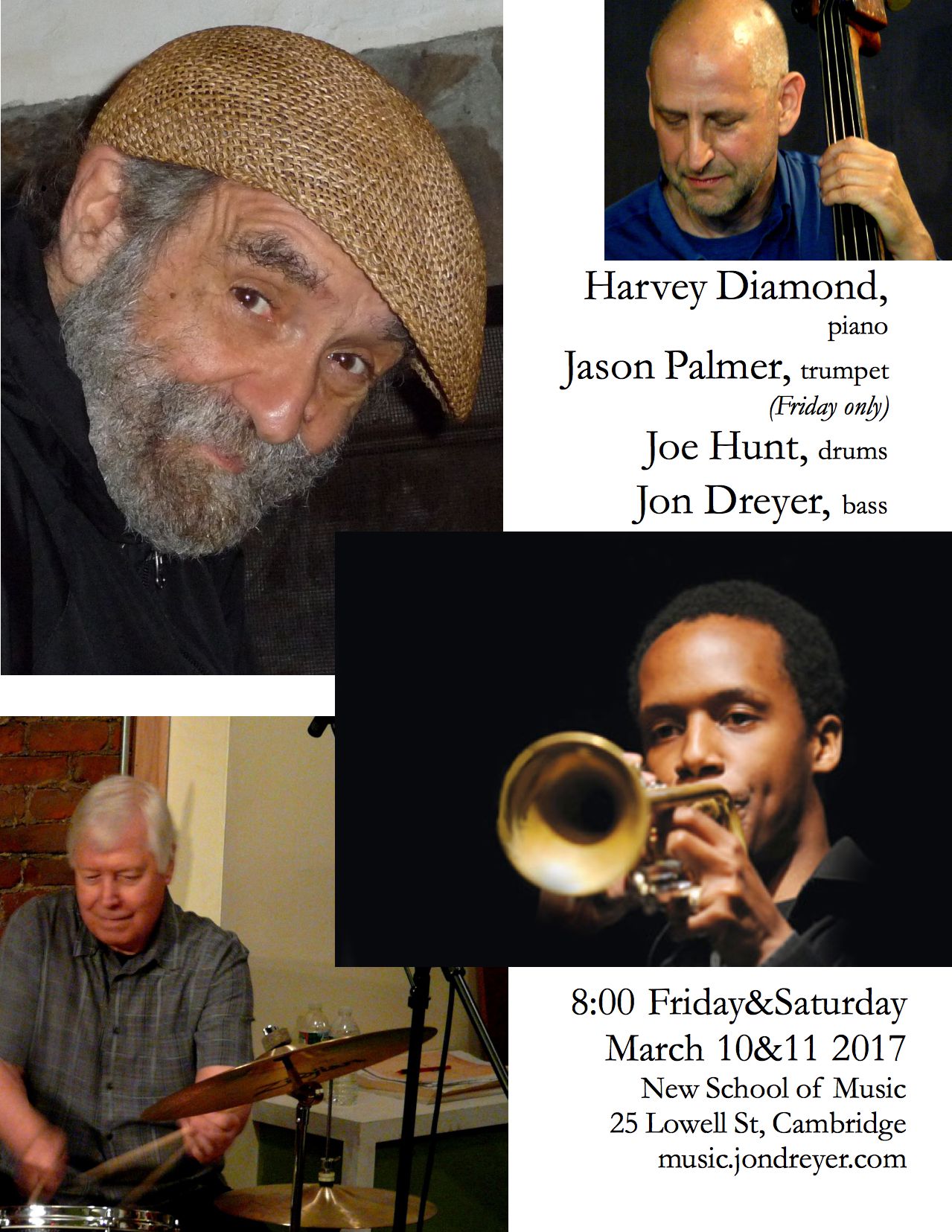 Flyer for March 10/11 2017 Harvey Diamond Trio/Quartet